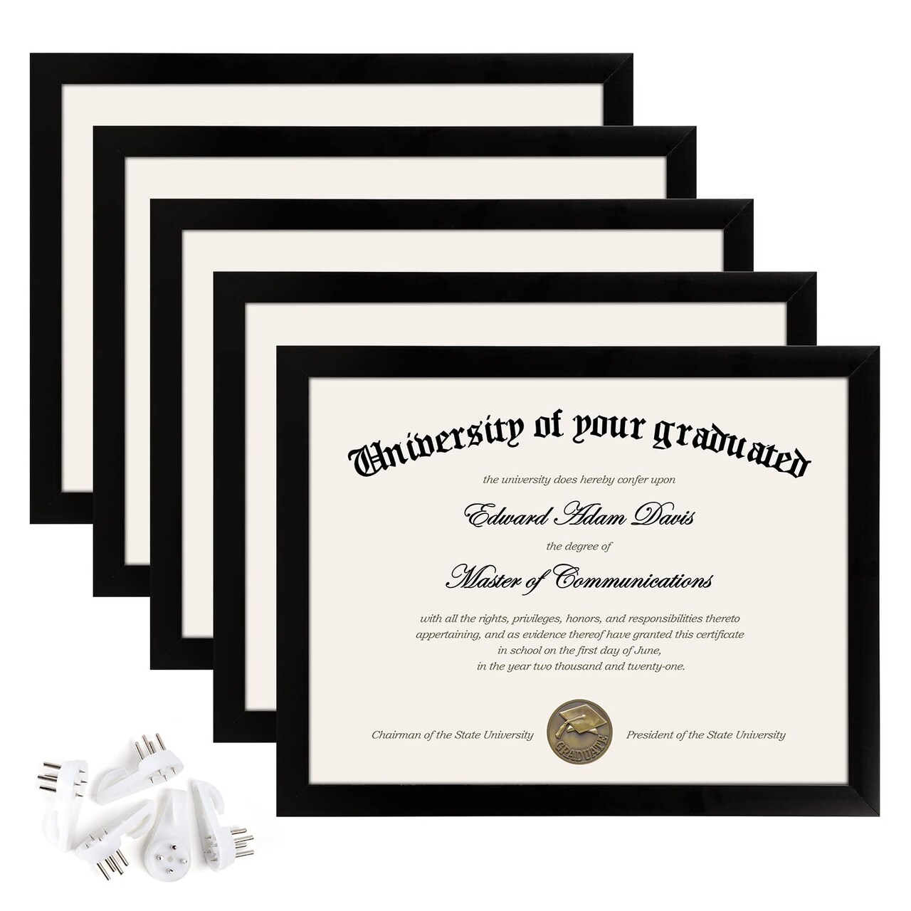 8.5x11 Picture Frame Certificate Document Frame with High Definition Glass,5 Pack Diploma Frames for Wall and Tabletop,Black